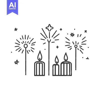 Aset desain premium: Festive Illustration Featuring Lit Candles and Fireworks Sparklers Cel