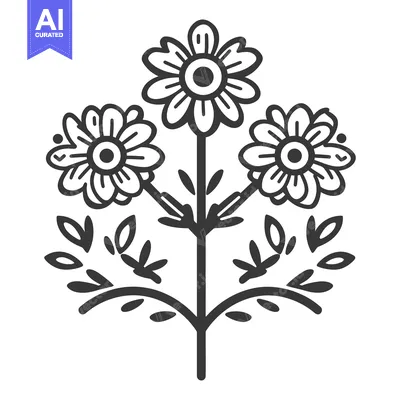 Aset premium populer: Three stylized daisies with leaves growing from a stem