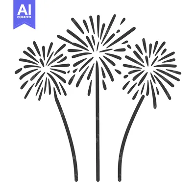 Aset premium populer: Simple black line drawing of three fireworks bursting brightly