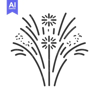 Aset premium populer: A simple line drawing illustrates colorful celebratory fireworks burst