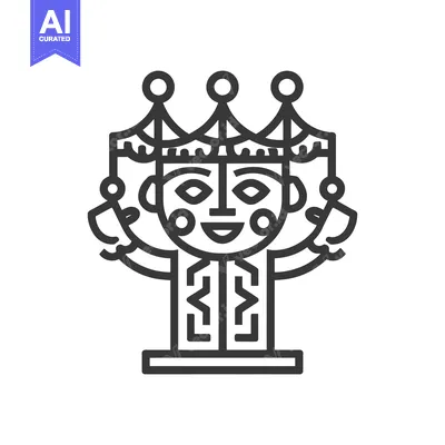 Aset premium populer: Stylized Tribal Figure Icon with Crown and Geometric Details in Black