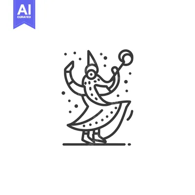 Aset desain premium: Whimsical Jester Line Art: Playful Character with Wand and Dots