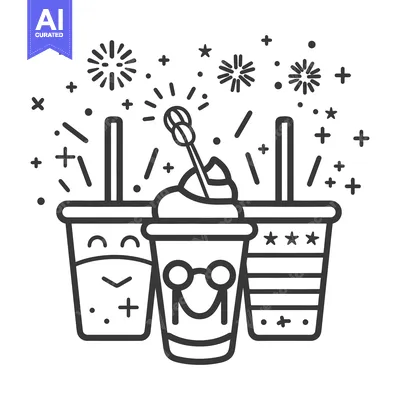 Aset premium populer: Three decorated celebratory beverages with straws and festive decorati