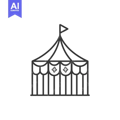 Aset desain premium: A simplistic black and white illustration of a circus tent