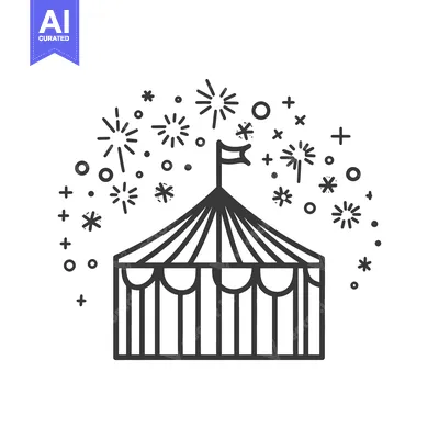 Aset desain premium: A black and white circus tent with fireworks display