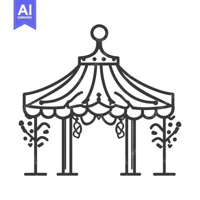 Aset premium populer: A black and white illustration of a decorative gazebo