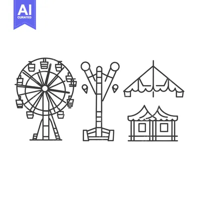 Premium design asset: Amusement park icons featuring a ferris wheel and food stands
