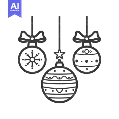 Aset desain premium: Three hanging decorative baubles depicting winter festive ornaments