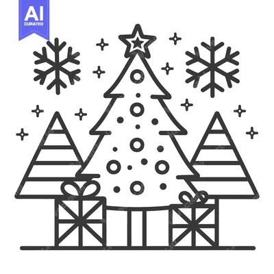 Aset premium populer: A line art illustration of a festive decorated holiday scene