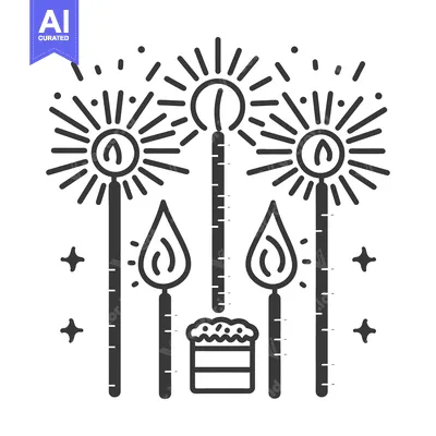 Aset premium populer: Celebratory fireworks and candles illuminate a festive birthday event