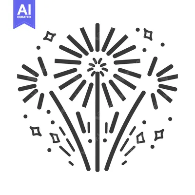 Premium design asset: Black and white graphic depiction of festive fireworks exploding