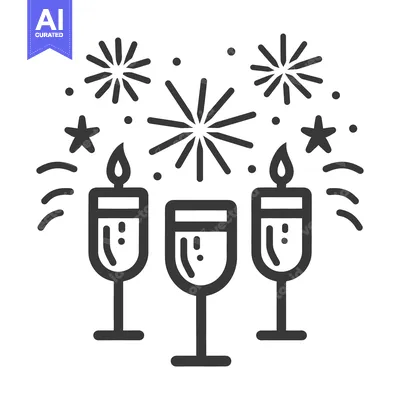 Aset desain premium: Celebration illustration featuring festive candles champagne flutes an