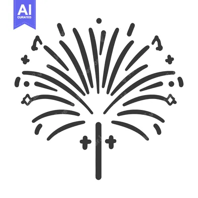 A black and white graphic image of a festive firework display