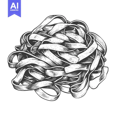 Aset premium populer: A tangled pile of pappardelle pasta rests on a white background