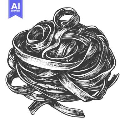 Aset premium populer: A tangled nest of black pasta ribbons