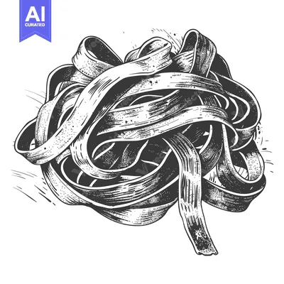 Aset desain premium: A tangled mass of black pasta ribbons