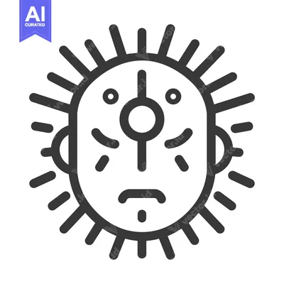 Aset desain premium: Stylized graphic illustration of a face surrounded by spikes