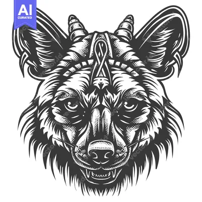 Premium design asset: Fierce African Wild Dog Head with Horns and Tribal Design