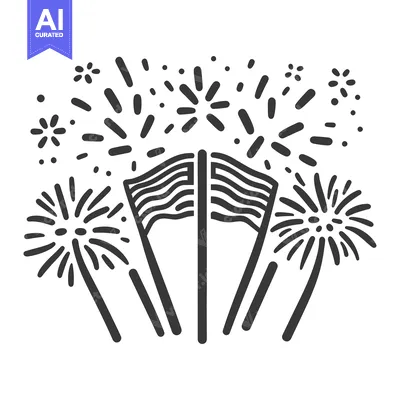 The graphic shows flags with celebratory fireworks bursting above