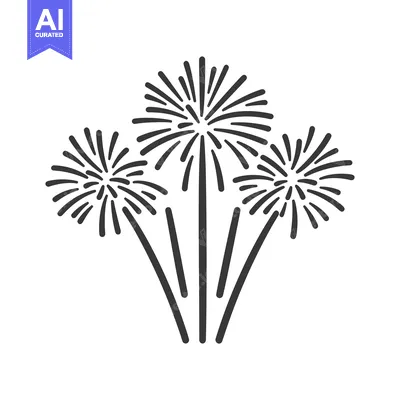 Aset desain premium: Three stylized illustrations depicting fireworks bursting into the sky