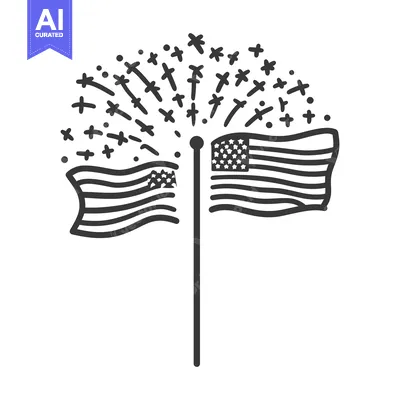 Aset desain premium: Two waving flags and fireworks are celebrating an event