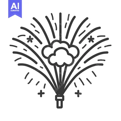 Simplified Black and White Illustration Depicting a Fireworks Display