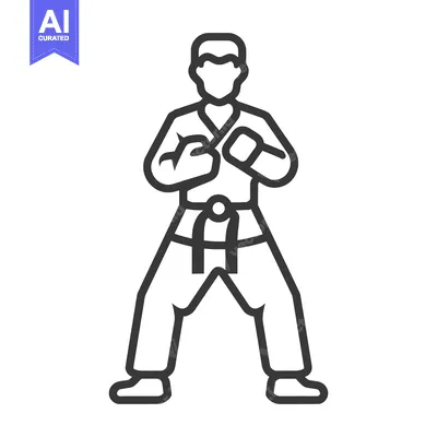 Aset premium populer: A simple black line illustration of a person in martial arts stance
