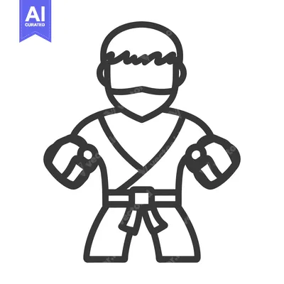 Aset desain premium: A minimalist illustration depicting a martial artist in stance positio
