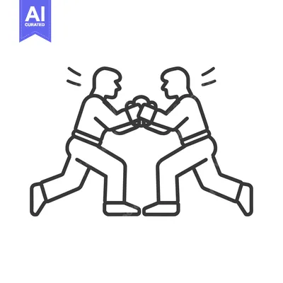 Aset desain premium: Two stylized figures engaged in a boxing or fighting pose