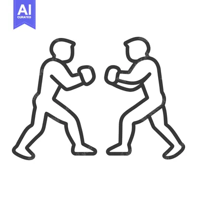 Aset desain premium: Two individuals engaged in the sport of boxing in an outline drawing