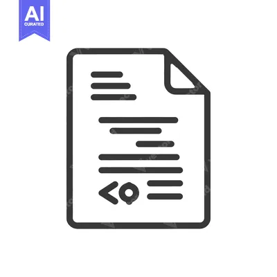Aset desain premium: Minimalist Document Icon with Code Snippet, Dark Gray on White Backgro