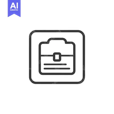 Aset desain premium: An outlined icon of a briefcase inside a square frame