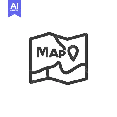 Aset desain premium: Folded Map Icon with Location Pin, Navigation Symbol, Minimalist Desig