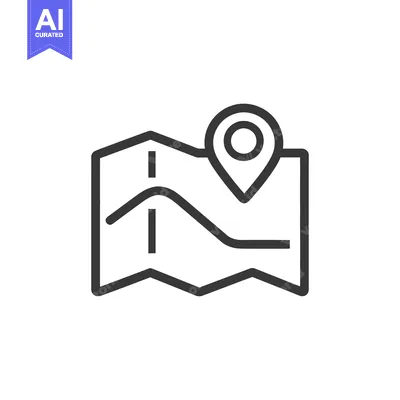 Aset desain premium: Minimalist Map Icon with Location Pin, Gray Outline on White Backgroun
