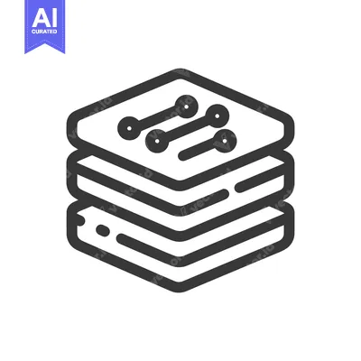 Aset desain premium: Layered Data Icon: Stacked Hexagons with Connection Lines, Minimalist