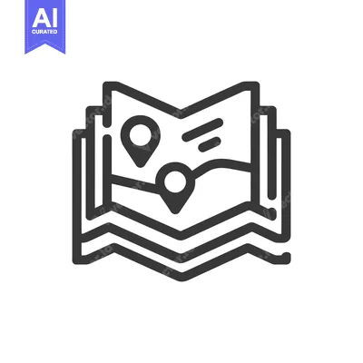 Aset desain premium: Detailed Map Icon with Location Pins and Terrain Lines, Bold Outline S