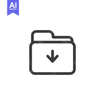 Aset desain premium: Download Folder Icon: Simple, Bold Outline on White Background