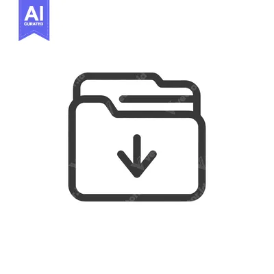 Aset desain premium: Download Folder Icon: Simple, Bold Outline with Arrow