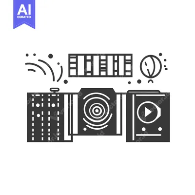 Aset desain premium: An illustration depicting camera and media production related elements