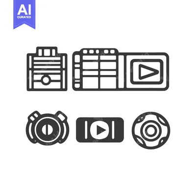 Aset desain premium: Various digital media player device interface icon illustrations displ