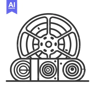 Aset premium populer: The outline of a film reel and accompanying sound system