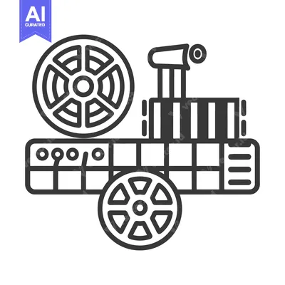 Aset desain premium: Illustrated representation of a vintage train with film reels and smok