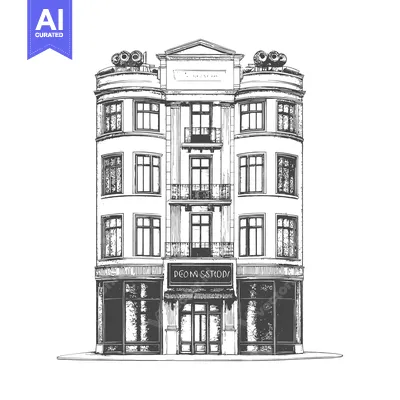 Aset desain premium: Elegant Three Story Building Architectural Sketch