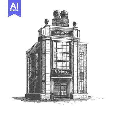 Aset desain premium: Classic Building Architectural Drawing With Lights