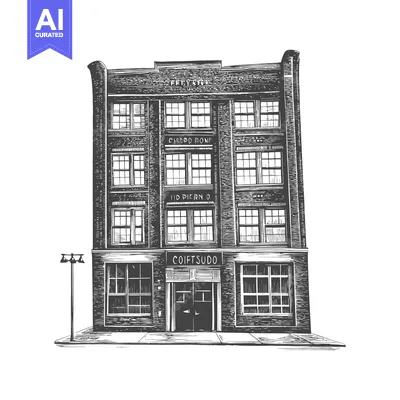 Aset premium populer: A Detailed Illustration Of A Brick Building With Large Windows
