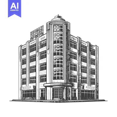Aset premium populer: Art Deco Style Building Architectural Drawing Illustration