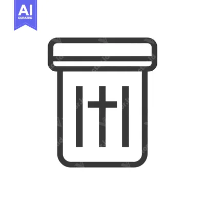 Aset desain premium: Pill Bottle Icon: Minimalist Black Line Art on White Background, Medic