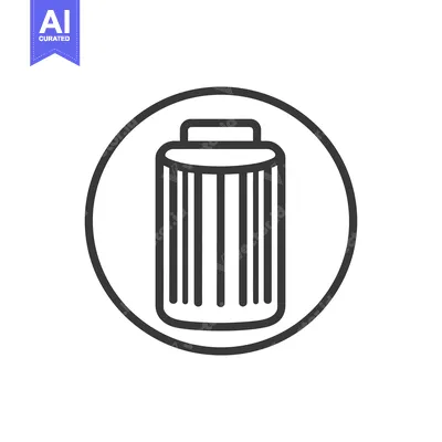 Aset desain premium: Minimalist Trash Can Icon: Clean Line Art in Circular Frame