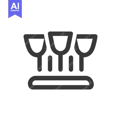Premium design asset: Minimalist Icon of Three Wine Glasses on a Tray, Dark Gray on White