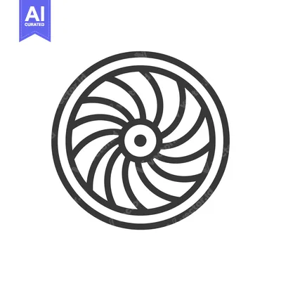 Aset premium populer: Minimalist Fan Icon: Circular Design with Curved Blades and Central Hu